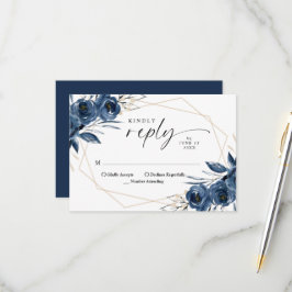 Elegant marinblå och silver blomsterbröllop OSA kort