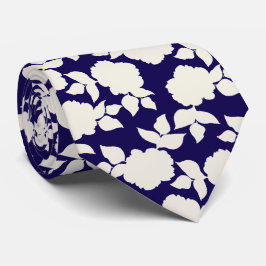 Elegant marinblå och vit blommig mönster slips