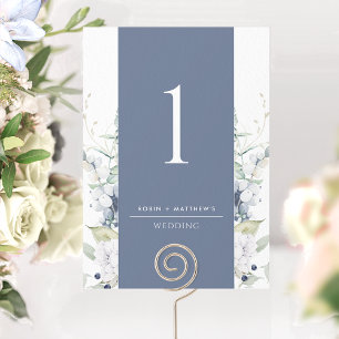Elegant marinblå och vit blomsterformad vigselbord