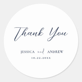 Elegant, marinblå och vit enkel Bröllop Runt Klistermärke