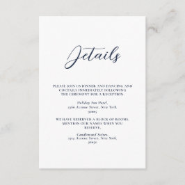 Elegant, marinblå och vit enkel Bröllop Tilläggskort