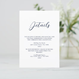 Elegant, marinblå och vit enkel Bröllop Tilläggskort