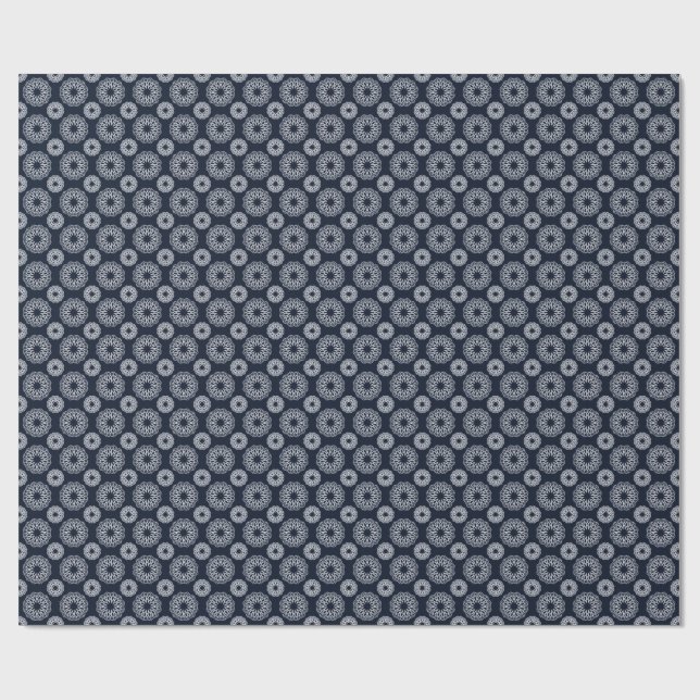 Elegant marinblå och vit mandala-mönster presentpapper (Platt)