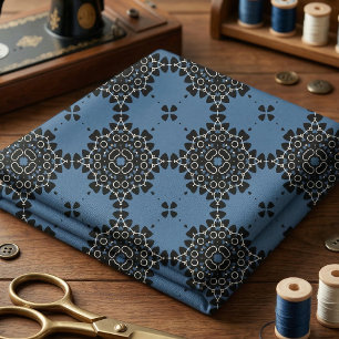 Elegant marinblå och vit orientalisk spets mandala tyg