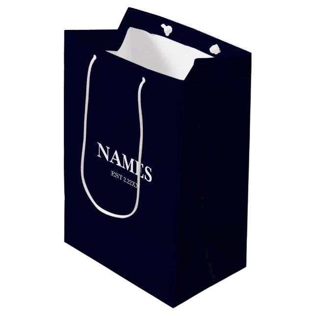 Elegant marinblå personlig namngiven presentpåse (Framsidan Vinklad)