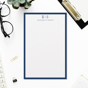Elegant marinblå rand med monogram brevpapper