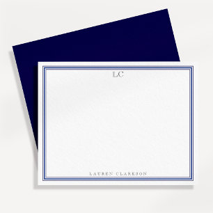 Elegant marinblå rand med monogram brevpapper ante inbjudningar