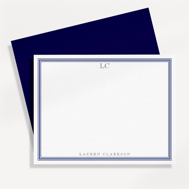 Elegant marinblå rand med monogram brevpapper ante inbjudningar (Skapare uppladdad)