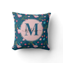 Elegant marinblå rosa fjäril blomma monogram