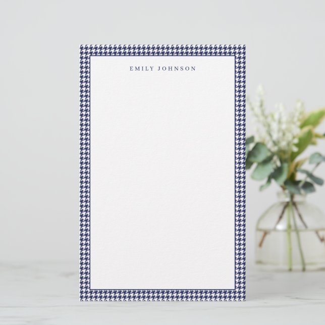 Elegant marinblå rutig monogram brevpapper (Stående Fram)