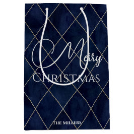 Elegant marinblå rutmönster God Jul