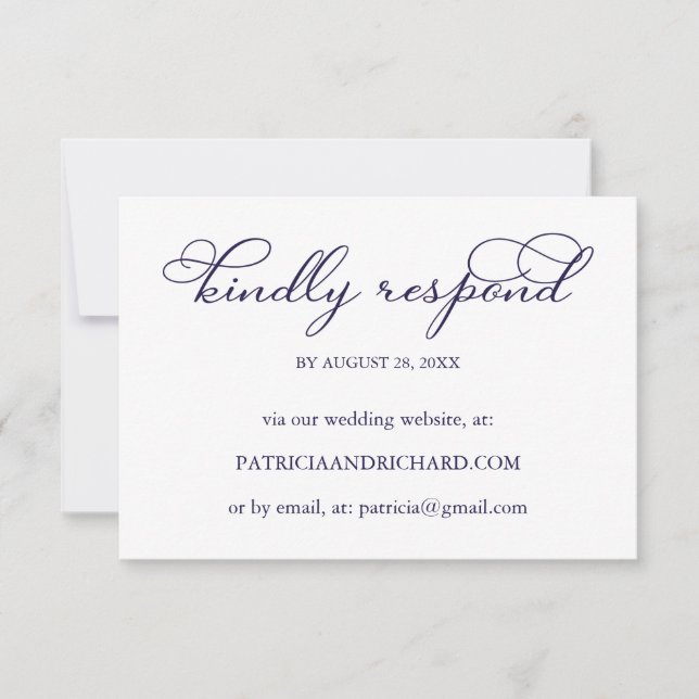 Elegant marinblå script online-RSVP-kort för bröll OSA Kort (Framsida)