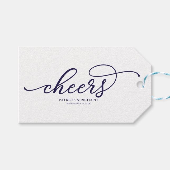 Elegant marinblå script Tjuter  Presentetikett (Framsidan (Horisontell))