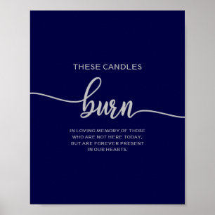 Elegant marinblå silver Dessa ljus brinner Poster