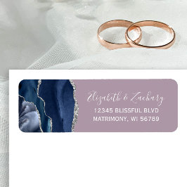 Elegant marinblå silver mauve bröllops returadress etikett
