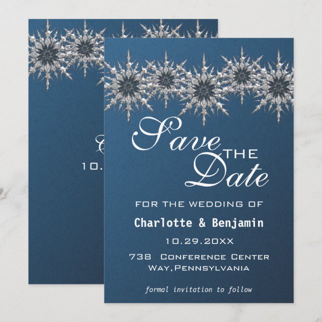 Elegant marinblå silver snöflinga Spara datum  Datumet (Fram/baksida)