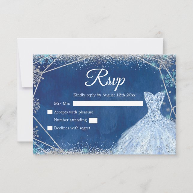 Elegant marinblå silver vinter Quinceañera OSA Kort (Framsida)