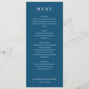 Elegant marinblå typografisk meny