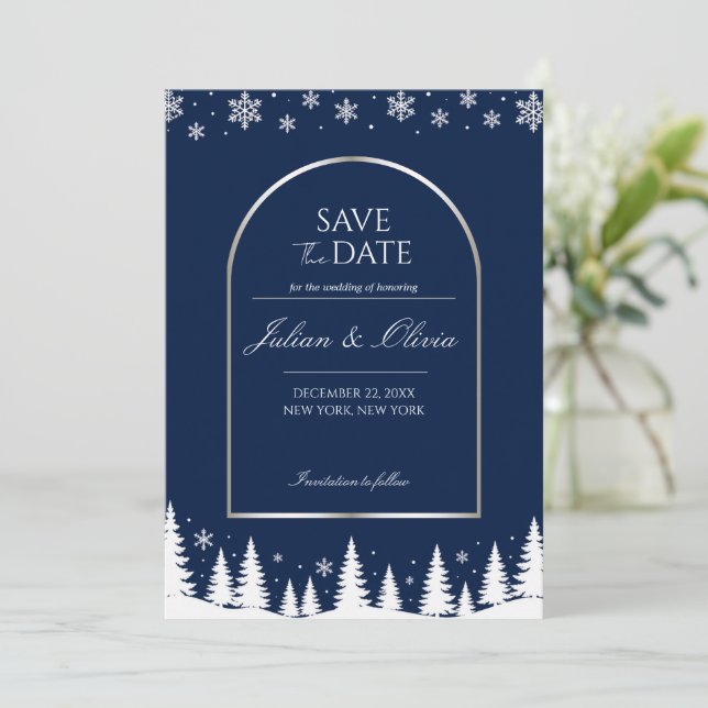 Elegant marinblå vinter Klara datum-kort Inbjudningar (Stående Fram)