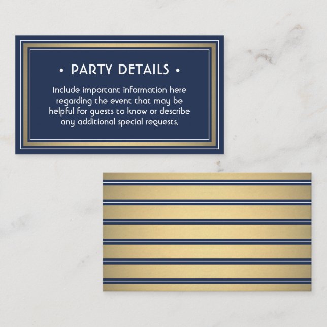 Elegant marinblå, vit och guld falsk folie detalje tilläggskort (Fram/baksida)