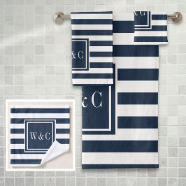 Elegant marinblå vit randig monogram