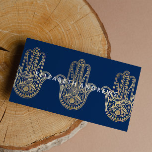 Elegant marinblått guld henna hamsa hand av Fatim Visitkort