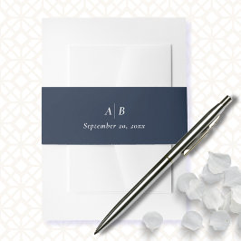 Elegant - marinblått, minimalt, monogram - initial band för inbjudningskort