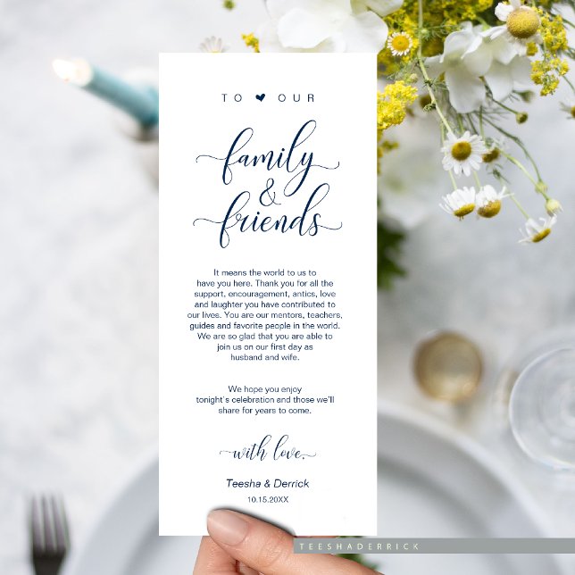 Elegant, marinblått, Ställe-inställning - tackkort Program (Elegant Navy Blue, Wedding Dinner Place Setting Thank You Cards)
