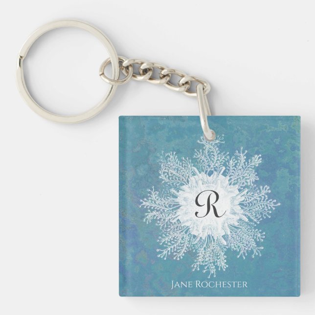 Elegant Marine Coral Blue Grönt Coral Monogram (Framsidan)