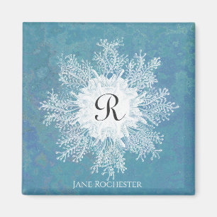Elegant Marine Coral Blue Grönt Coral Monogram Magnet