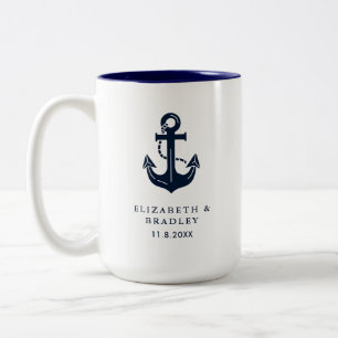 Elegant maritim bröllopsfirande monogram Två-Tonad mugg