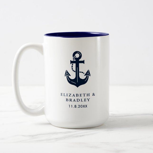 Elegant maritim bröllopsfirande monogram Två-Tonad mugg (Vänster)