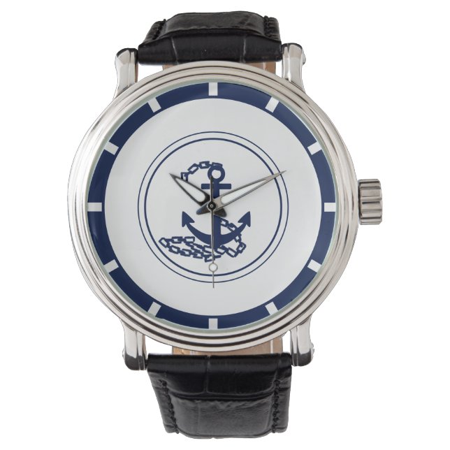 Elegant Maritime Stil Blue Anchor Classy Armbandsur (Framsida)