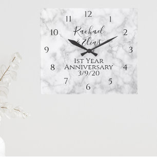 Elegant marmor årsdag bröllop fyrkantig klocka