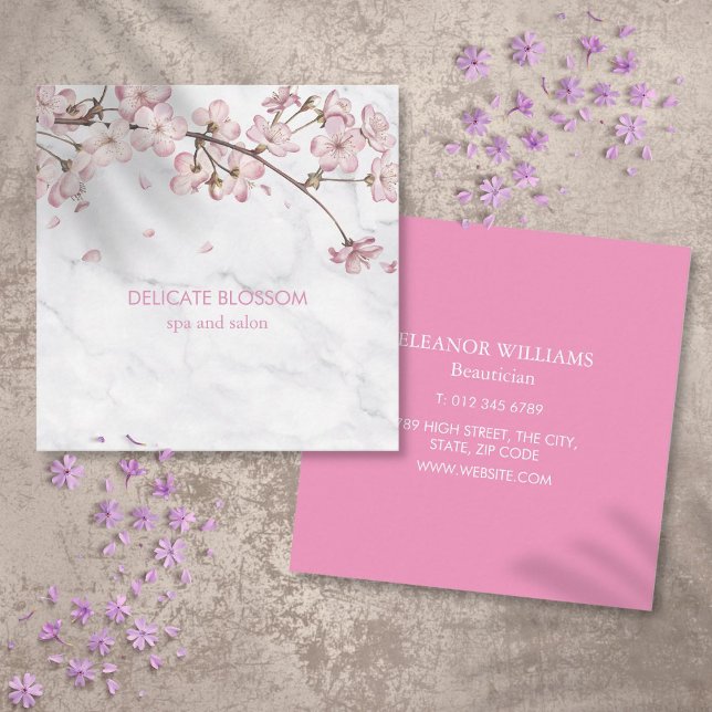 Elegant marmor delikat blomning fyrkantig fyrkantigt visitkort (Chic Marble Delicate Blossom Square Square Business Card)