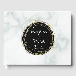 Elegant marmor falskt guld cirkulärt brölloppslogo gästböcker