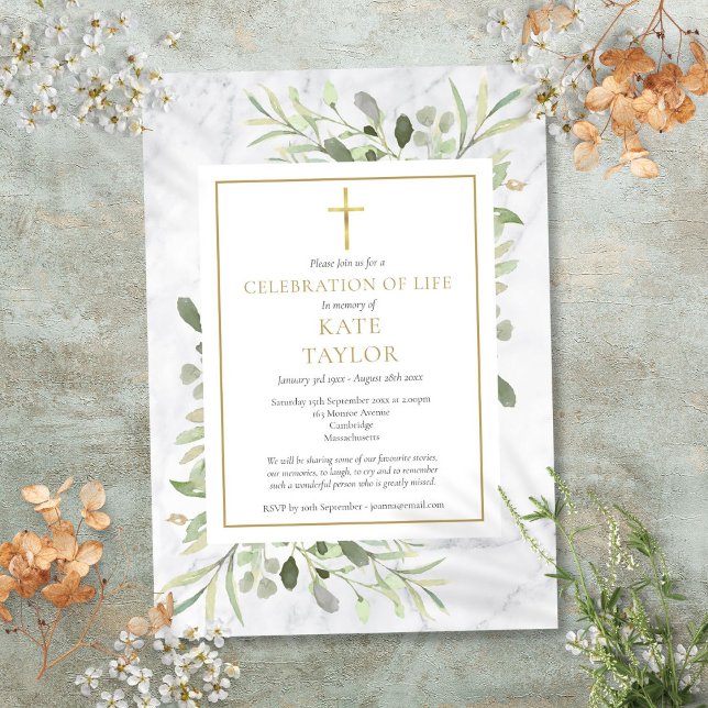 Elegant marmor firande av livets begravning inbjudningar (Elegant Marble Celebration of Life Funeral Invitation)