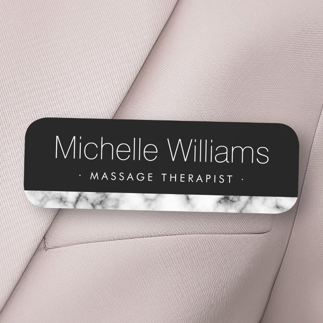 Elegant marmor, gräns svart namnbricka (Elegant marble look border black name tag)