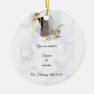 Elegant marmor guldbi Wedding Inbjudan Julgransprydnad Keramik