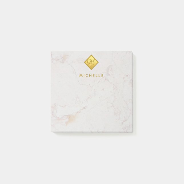 Elegant marmor guldmonogram  Gyllene namn Vit Post-it Block (Framsida)