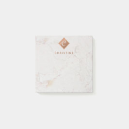 Elegant marmor kopparmonogram Brun Namn Vit Post-it Block