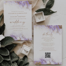 Elegant marmor lavendel guld QR-kod bröllop