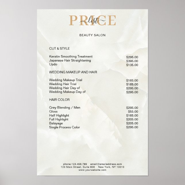 Elegant marmor prislista affisch (Framsidan)