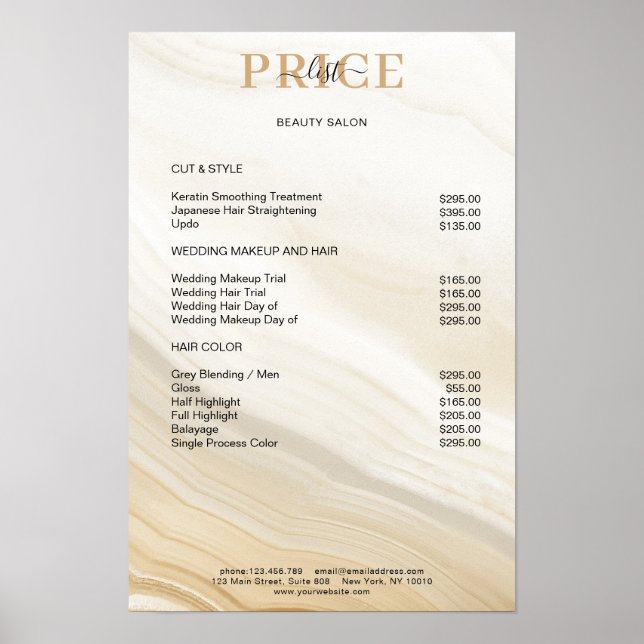 Elegant Marmor Prislista Affisch (Framsidan)