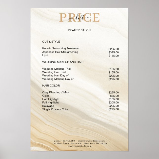Elegant Marmor Prislista Affisch (Framsidan)
