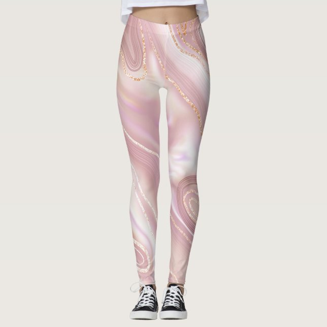 Elegant marmor: ro guld struktur leggings (Framsida)