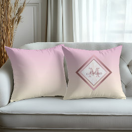 Elegant marmor rosa gradient roséguld monogram kudde