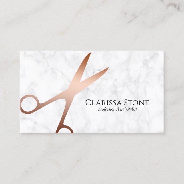 Elegant marmor & rosa guldsaxhairstylist visitkort (Framsida)