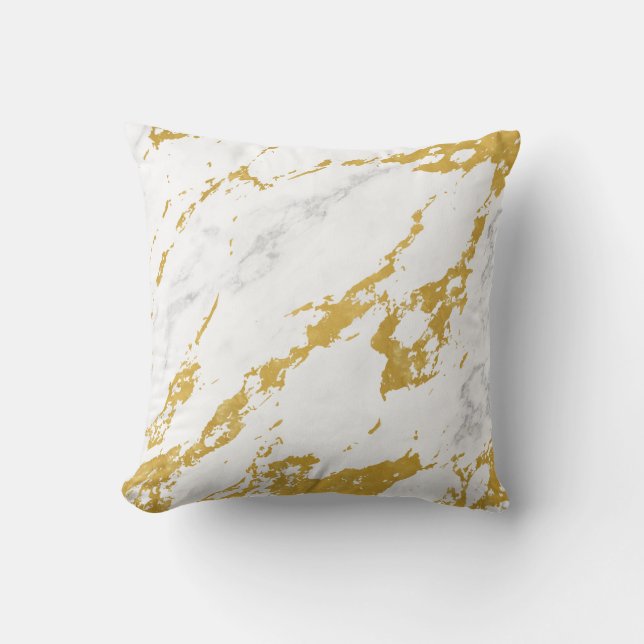 Elegant Marmor stil6 - Guld och Vitt Kudde (Framsida)