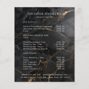 Elegant marmor svart-guld salong prislista flygblad